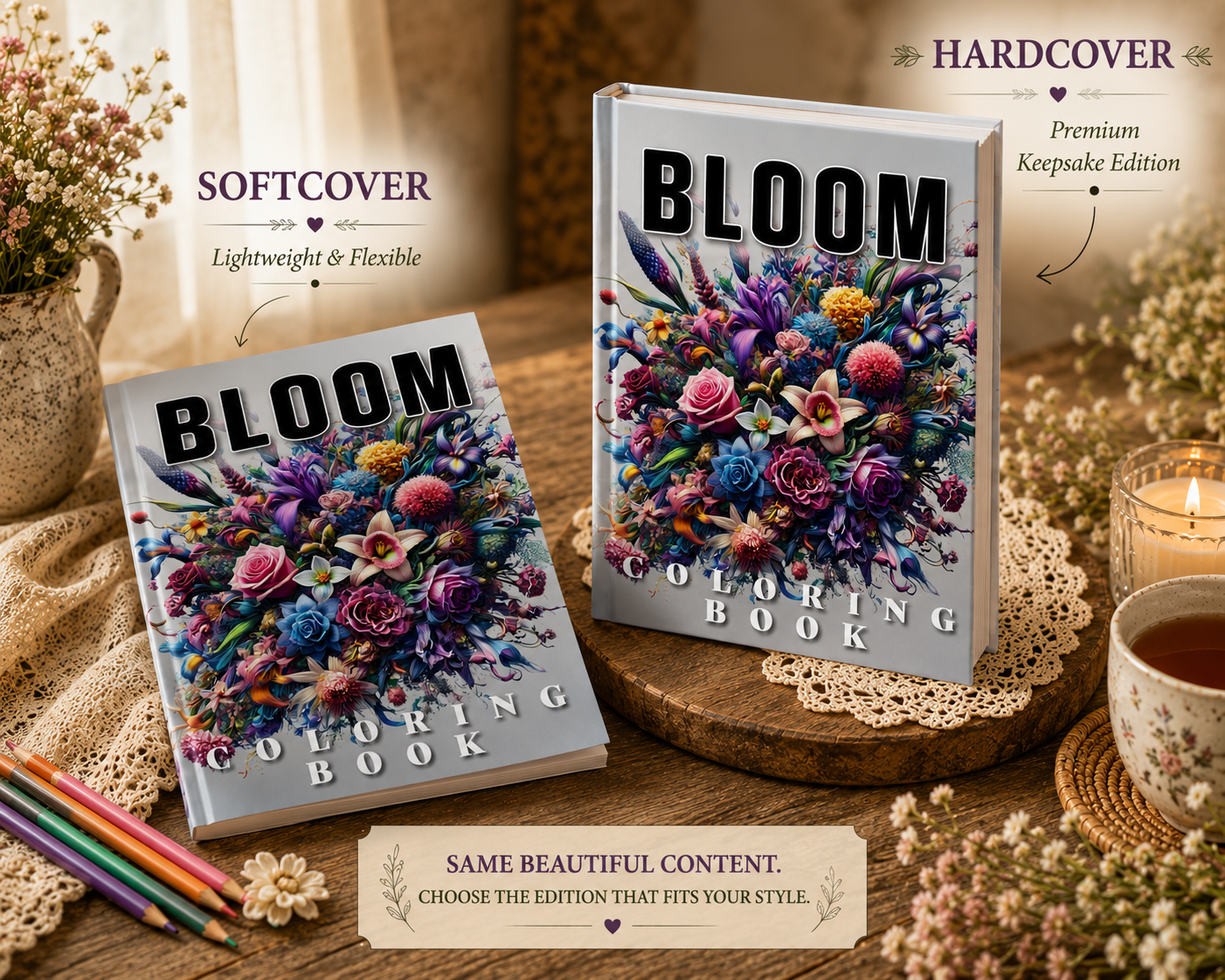 BLOOM Floral Coloring Book | Cottagecore Mindfulness Gift