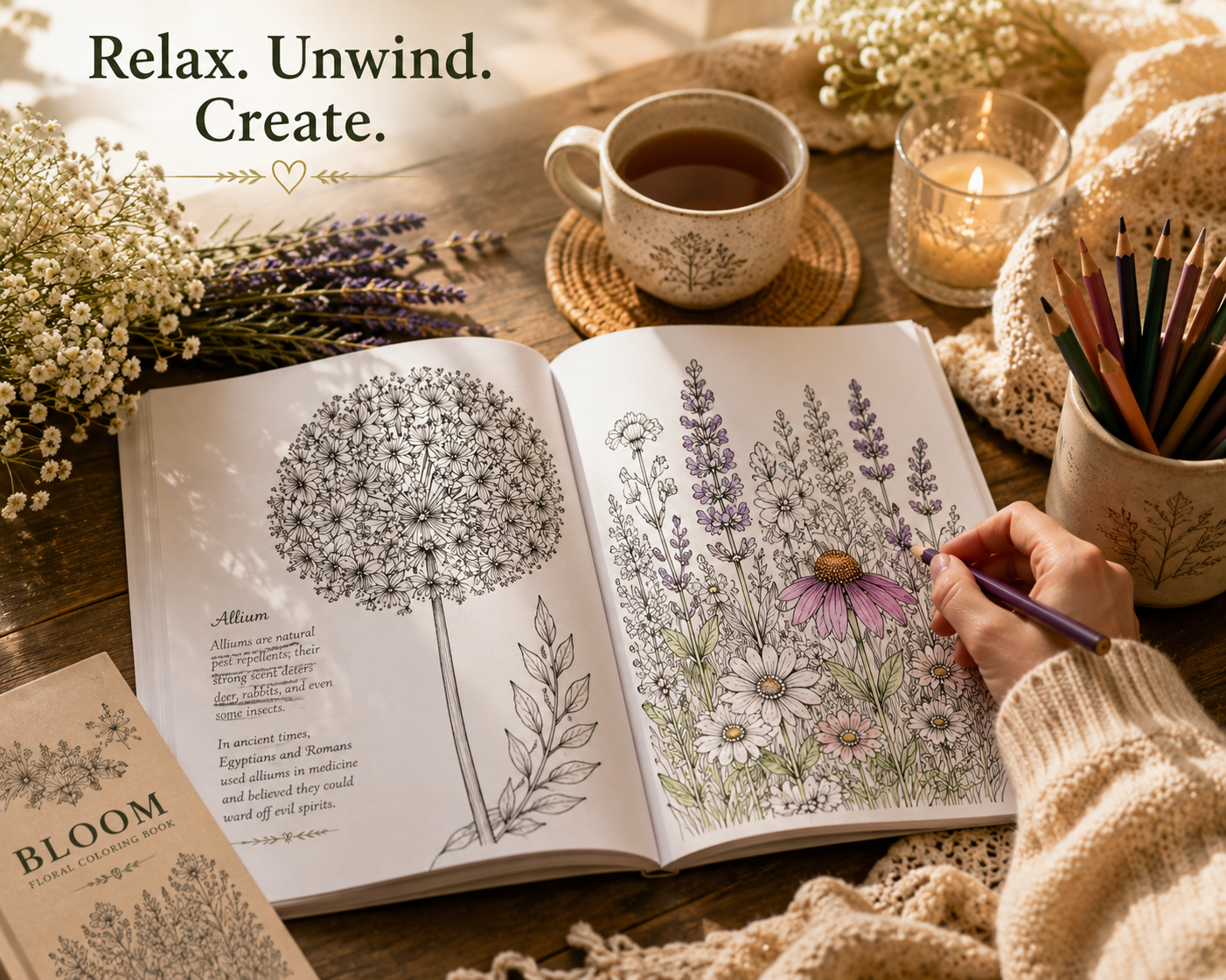 BLOOM Floral Coloring Book | Cottagecore Mindfulness Gift