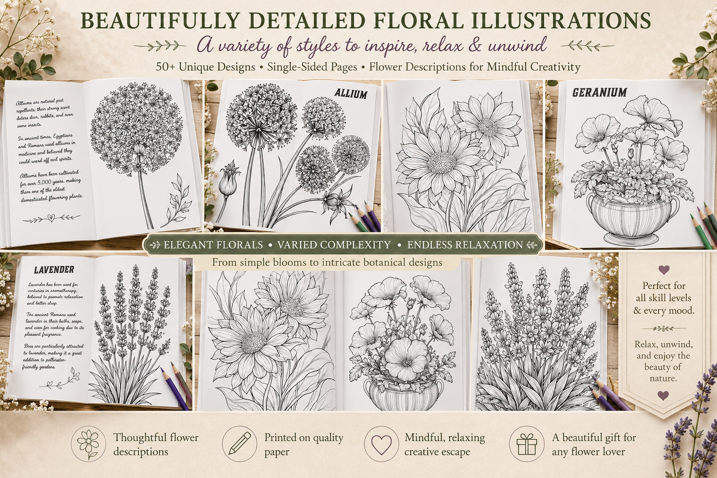 BLOOM Floral Coloring Book | Cottagecore Mindfulness Gift